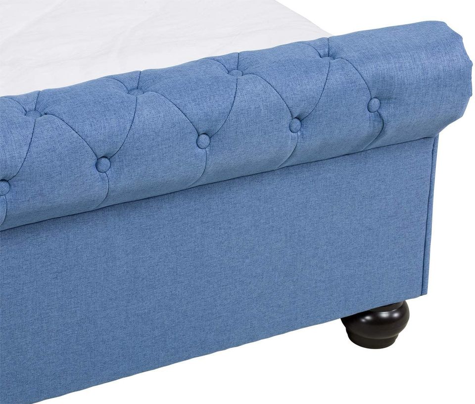 Chesterfield Bett Stoff blau Liegefläche 180x200 in Ronneburg