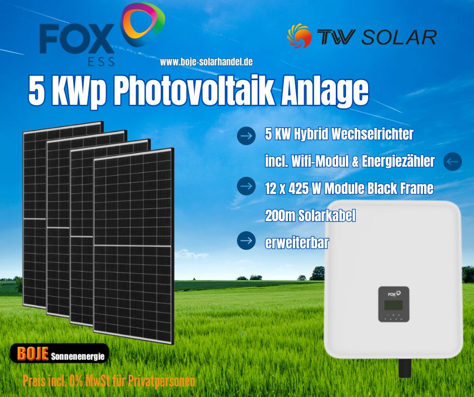 ✅PV Solar Anlage 5 kWp ☀️ 5 KW FOX Hybrid WR + 12 Module in Bielefeld