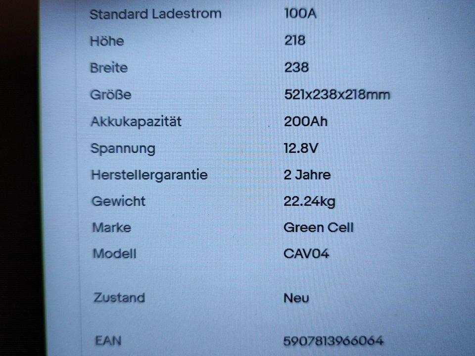 Green Cell - AKKU LiFePO4 neuwertig 12V 12,8V 200Ah für Wohnmobil in Herbolzheim