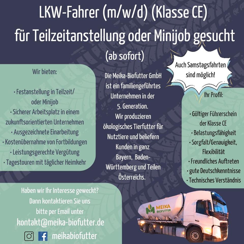 Lkw- Fahrer*in (m/w/d) ab sofort Minijob oder Teilzeit in Großaitingen