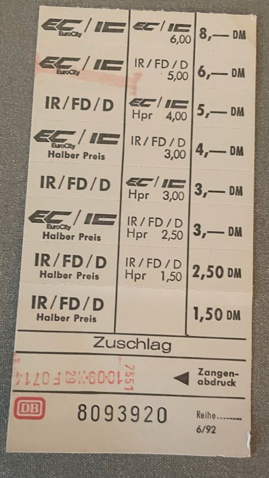 DB Fahrkarte (alt) Retro / Sammelobjekt in Filderstadt