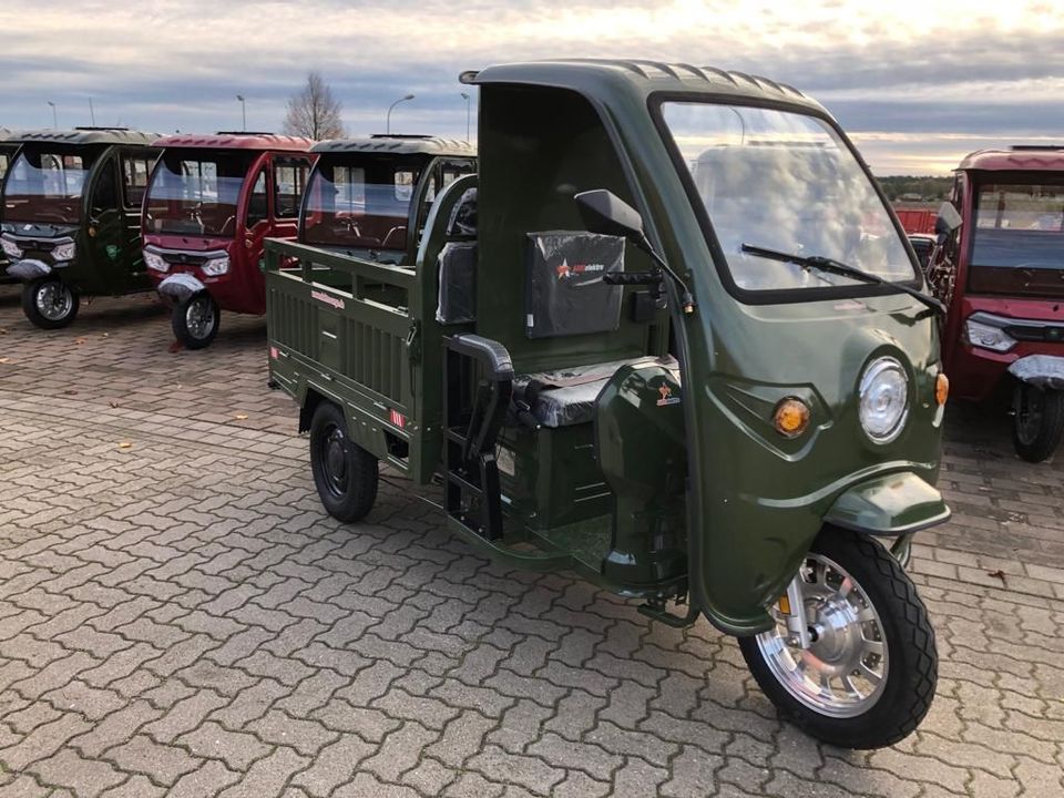 3Rad AMR Elektro Cargo mit Kabine Pritsche Kipper 400 Big Volta TUKTUK APE Lastendreirad TUCK TUCK MEGA CABIN Geco Stormborn Green Speed Lastendreirad TUK TUK Futura Runner Elektrofrosch Frosch 3 Rad in Waren (Müritz)