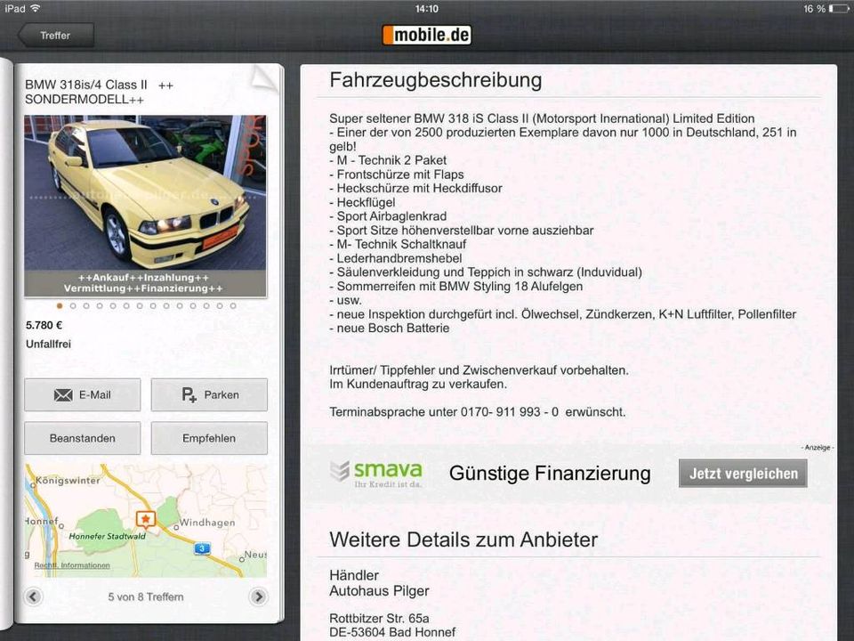 SUCHE BMW E36 318is Class 2 II Dakargelb WBACA51050FK06267 Nr2118 in Oberhausen