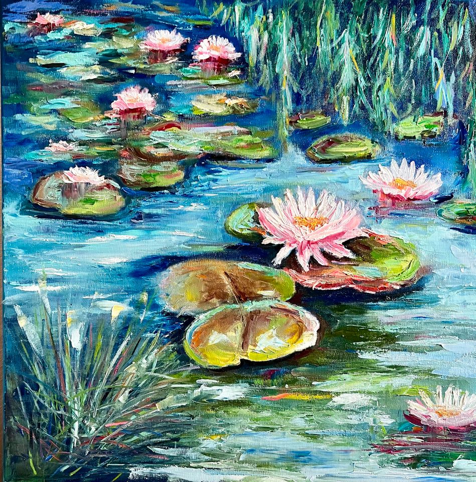 Ölgemälde «Wasserlilien» 60x60cm - Unikat - handgemalt - signiert in Holzgerlingen