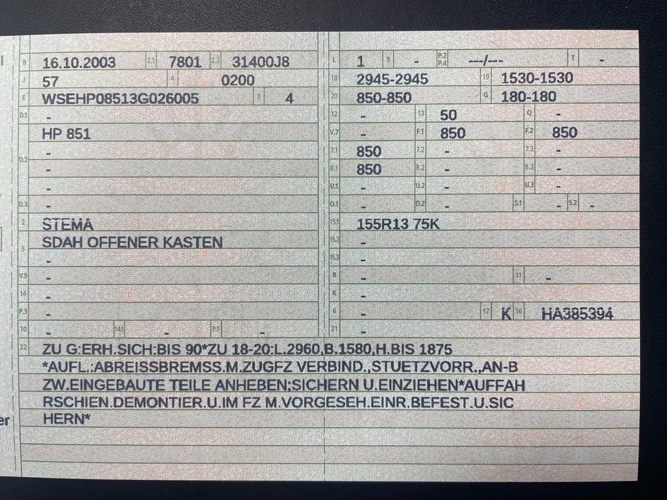 Stema Anhänger 750kg 850kg m. Handbremse, Stützrad und Planen in Lehrte