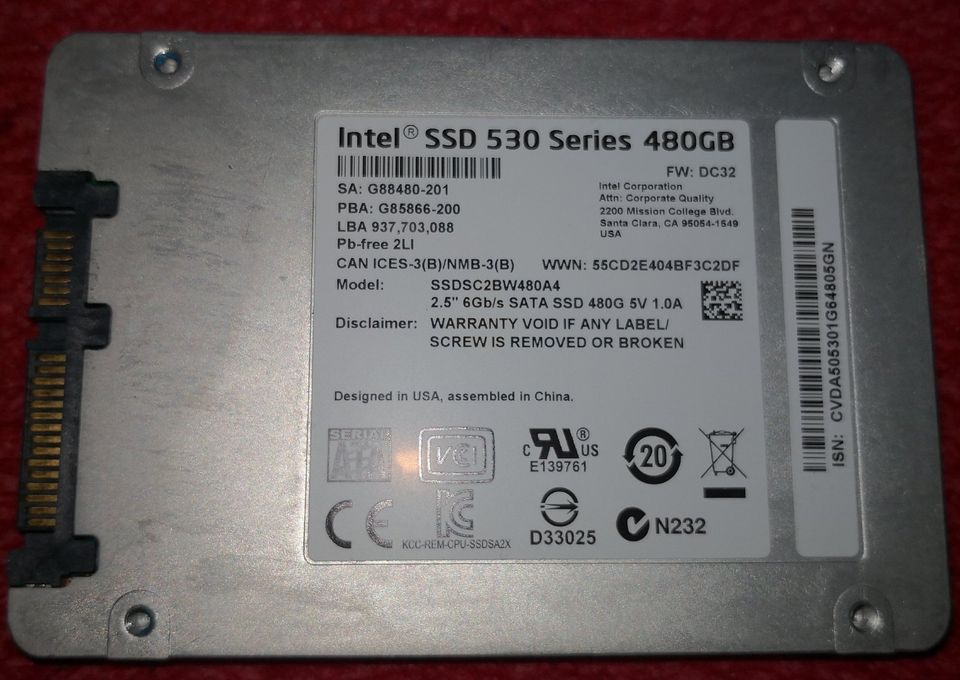 Intel SSD Festplatte 530Series, 480GB SSD, 2,5 Zoll, in Dinkelsbuehl
