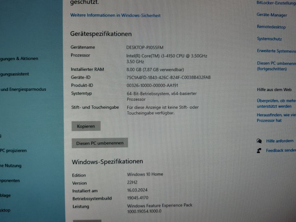 Home Office PC Intel Core I3 4150 in Birkenfeld