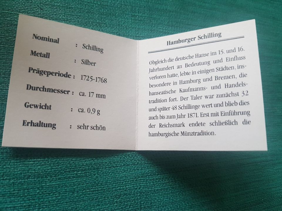 Münze Hamburg 1 Schilling 1738 sehr schön mit Schatulle Silber in Borgentreich