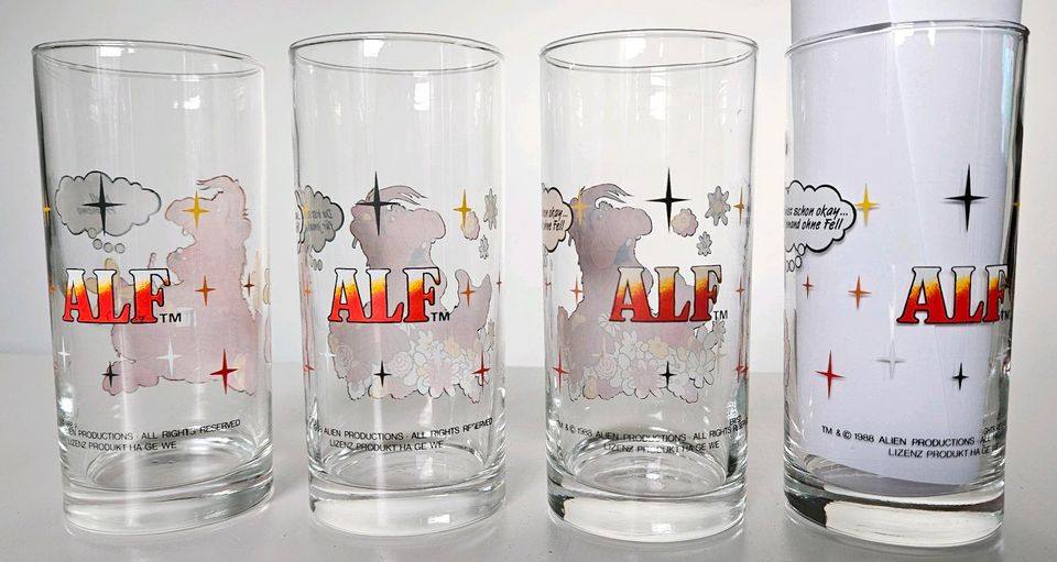 4x ALF die Serie Glas Gläser 1988 "Null Problemo" Sammeltassen in Frankfurt am Main