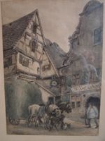 Bild Aquarell mit Bleistift 1903 C.Dobler" Heuwagen Dorf Fachwerk Baden-Württemberg - Bietigheim-Bissingen Vorschau