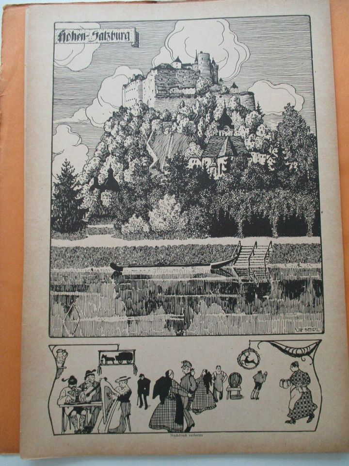 Vintage alte Federzeichnungen von Ulf Seidl über Salzburg in Bergisch Gladbach