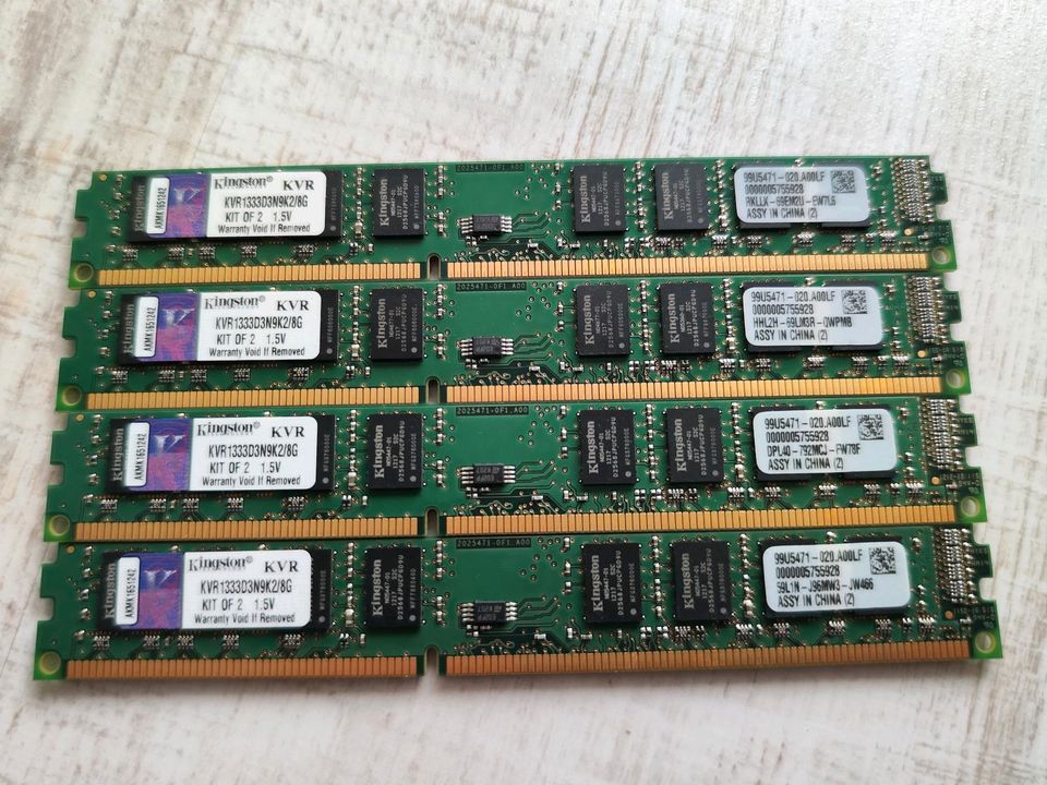16GB 4x4 Kingston DDR3 1333MHz KVR1333D3N9K2/8G RAM Hauptspeicher in Schenefeld