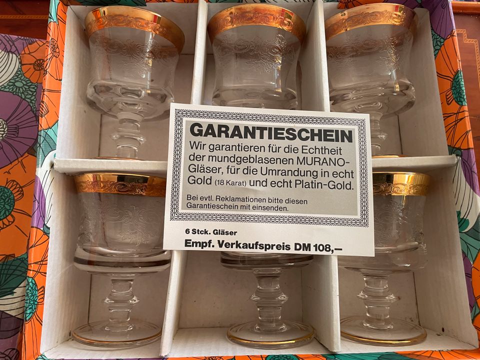 6x Murano Gläser mit echt Goldrand, Vintage OVP in München