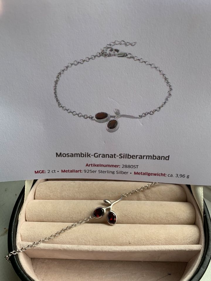 Mosambik Granat Silber Armband, Anhänger & Ringe Gr. 16/17 Juwelo in Münster