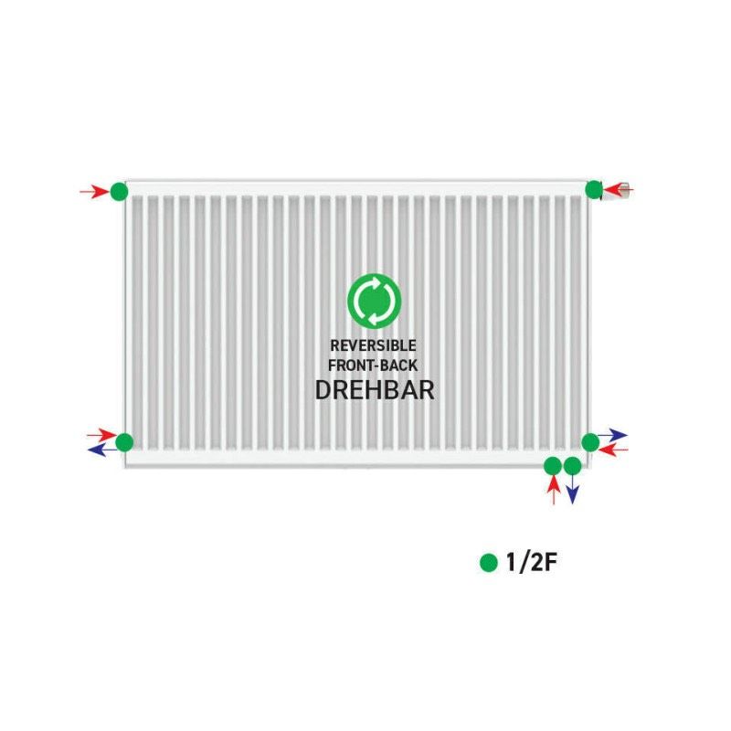 Heizung | Typ 22 und Typ 33 | Ventil und Kompakt Heizkörper | 300 mm | 400 mm | 500 mm | 600 mm | 700 mm | 900 mm | 6 Anschlüsse Universalheizkörper mit Halterungen in Bochum