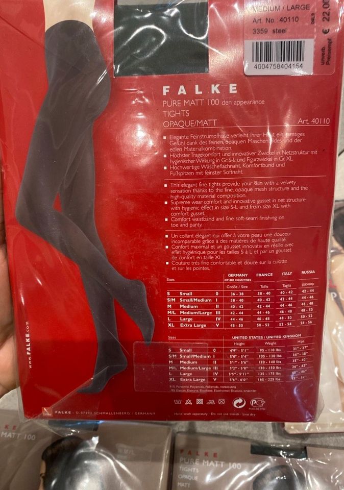 8 Falke Strumpfhosen M/L pure matt 100 Farbe steel grau in Hamburg