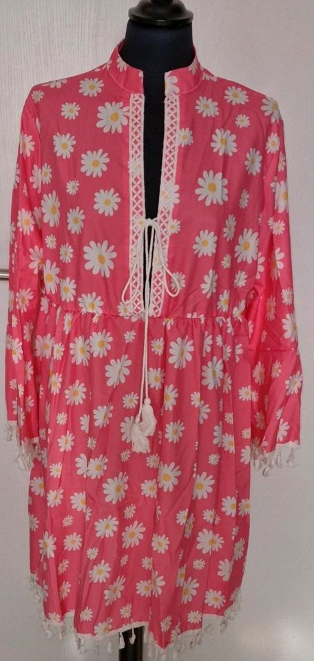 Bohemian Tunika Pink Blumenprint Quasten bis Gr. 44 tragbar in Uffing