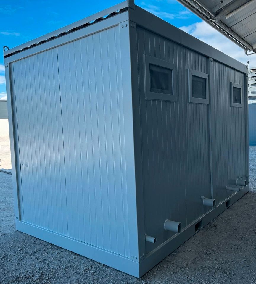 ☑️ WC-Container - Getrennte Bereiche für Damen & Herren ☑️ 4m x 2,4m Sanitärcontainer - Damenbereich: 2 Toiletten, 2 Waschbecken - Herrenbereich: Toilette, Pissoir & Handwaschbecken - Sanitärmodul WC in Kassel