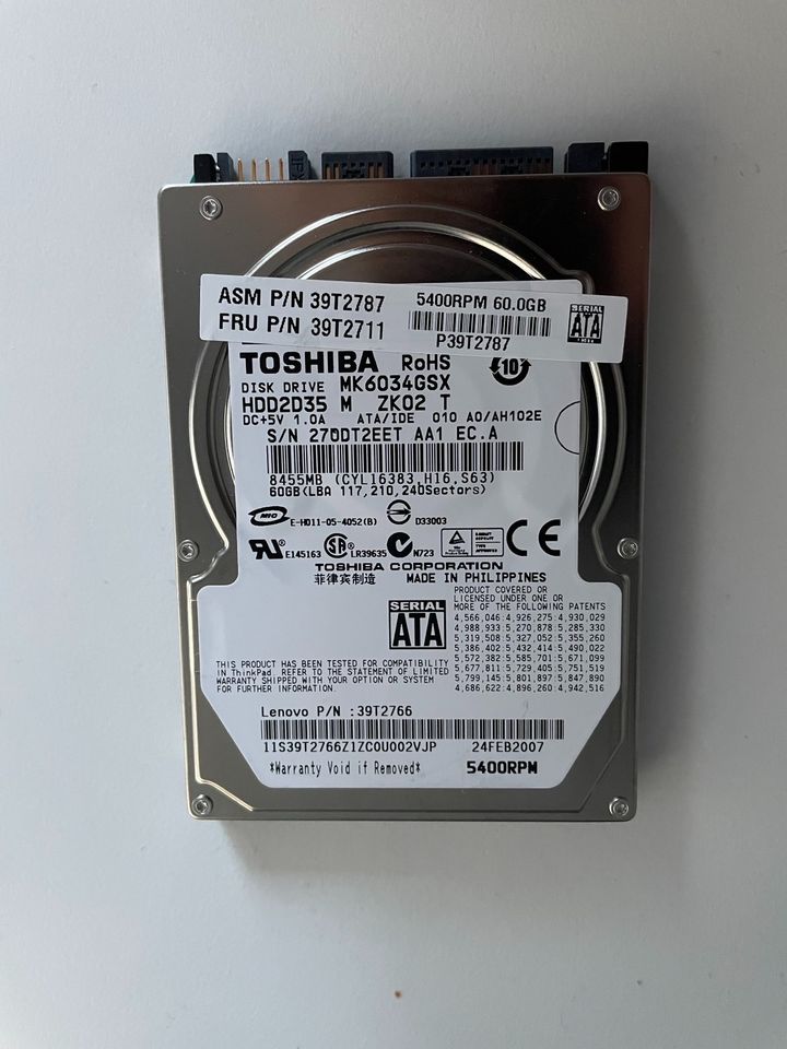 2,5“ Zoll Toshiba HDD Festplatte  MK 6034GSX in Moers