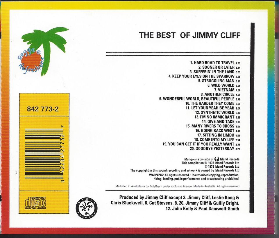 REGGAE CD - The Best Of JIMMY CLIFF - 1975 Island in Wassenberg