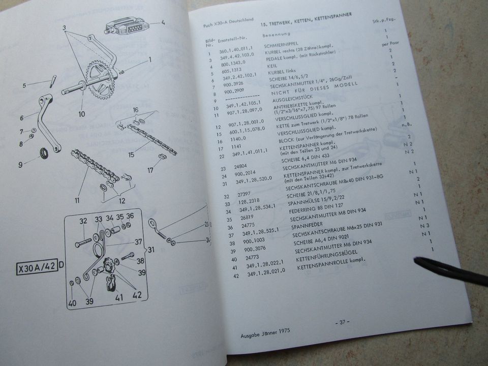 Puch,X 30, Ersatzteilkatalog,Reparaturbuch,Ersatzteilliste in Ettenheim