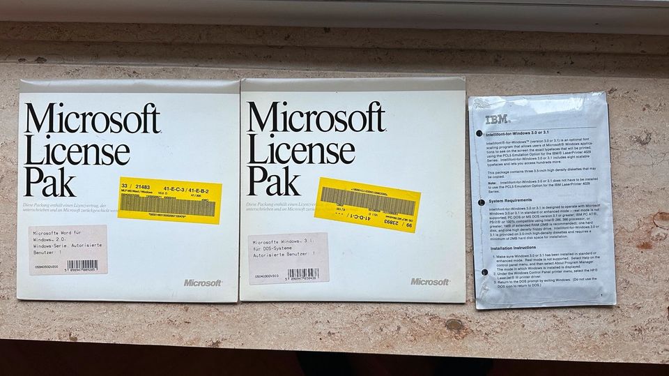 Microsoft License PAK Win 3.1, Word 2.0, Intellfont Win3.1; 3.0 in Hannover