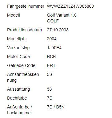 schlachte VW Golf IV Variant 1,6 BCB ERT B5N 4 Ersatzteile in Schrobenhausen