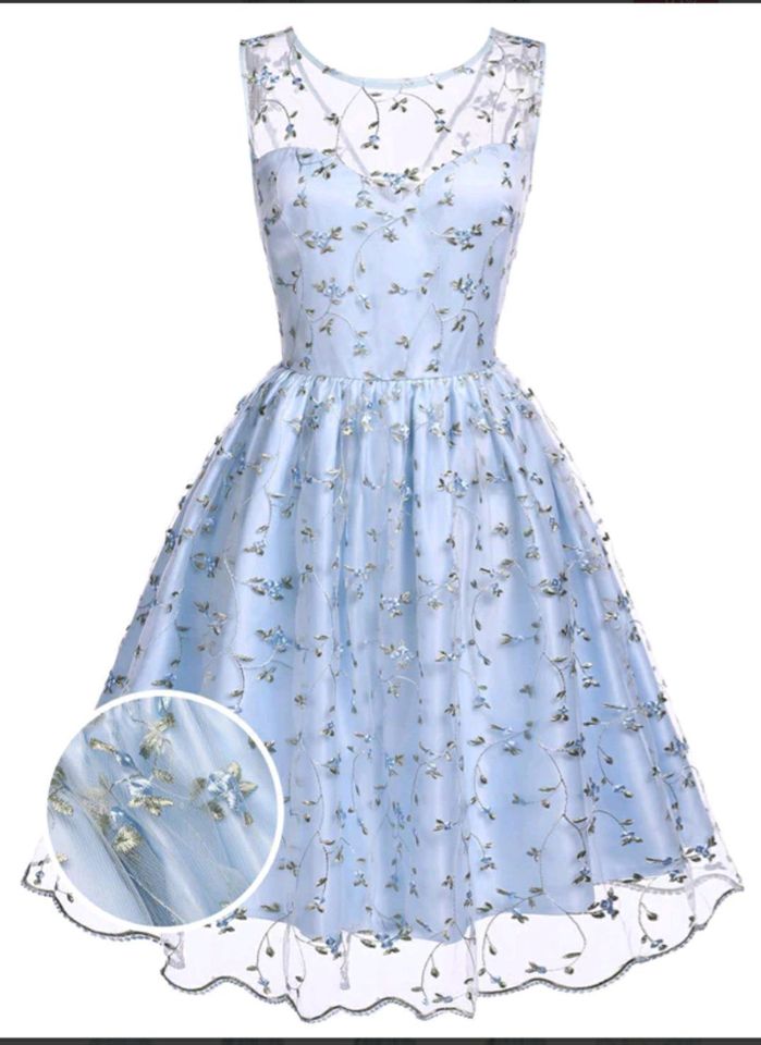 NEU! blaues Blumen Swing Kleid mit Spitze XL in Schmalkalden