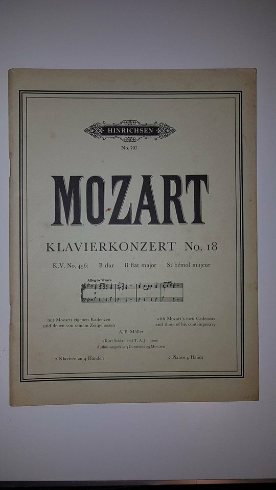 Noten Klavier Mozart Klavierkonzert Nr. 18 antik alt Nr. 102 in Wasbüttel