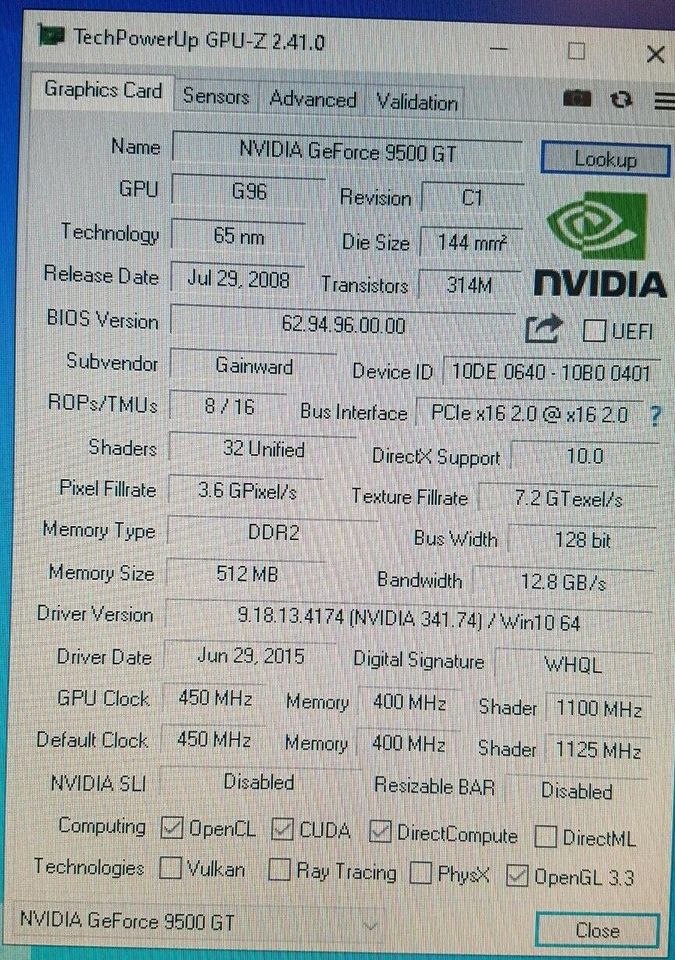 GeForce 9500GT 512MB Grafikkarte VGA DVI in Röhrsdorf