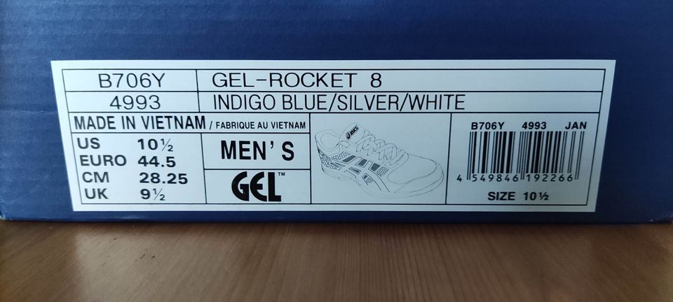 NEU Asics Gel-Rocket 8 Herren US 10,5 UK 9,5 EU 44,5 - 28,25 cm in Haiger