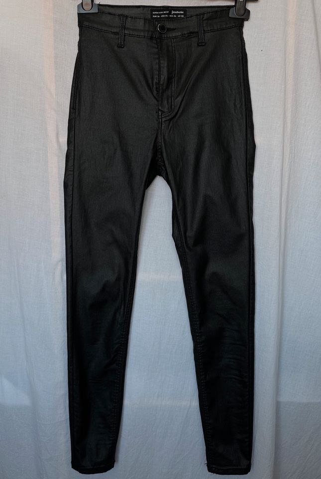 Hose High Waist Schwarz Stretch Leder Optik Viskose beschichtet in München