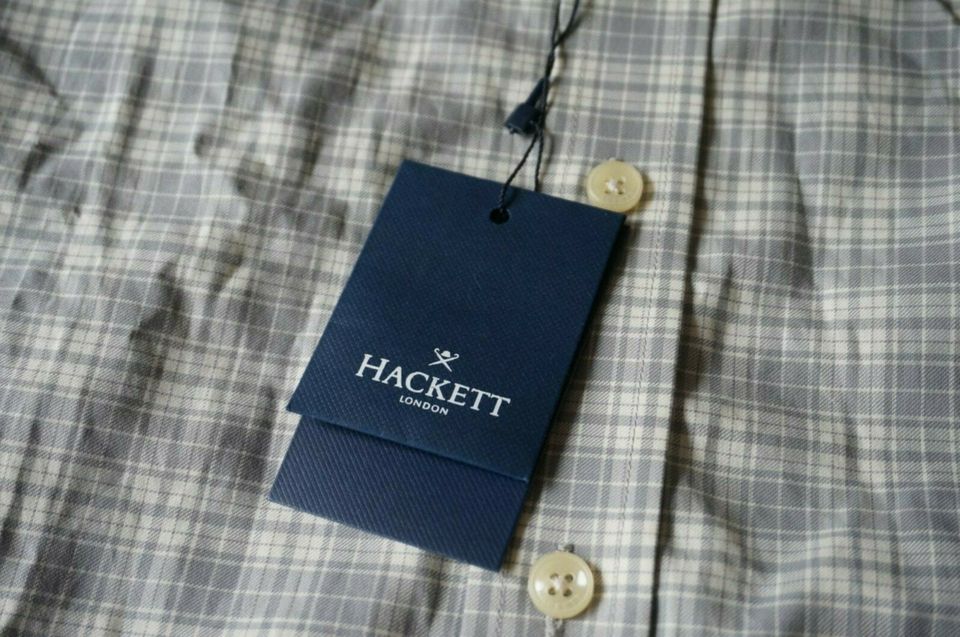 Hackett London XL Slim Fit Hemd 100% Baumwolle grau weiß kariert in Heidelberg