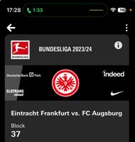 Verkaufe Eintracht Frankfurt Ticket gegen Augsburg Frankfurt am Main - Innenstadt Vorschau