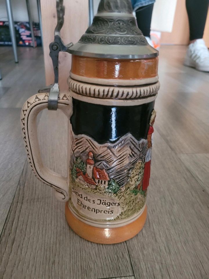 Bierkrüge Zinndeckel Bierkrug Handarbeit Vintage in Aue