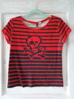 Neuwertiges Totenkopf T-Shirt H&M gestreift Punk Gr.40 rot Schleswig-Holstein - Schwedeneck Vorschau