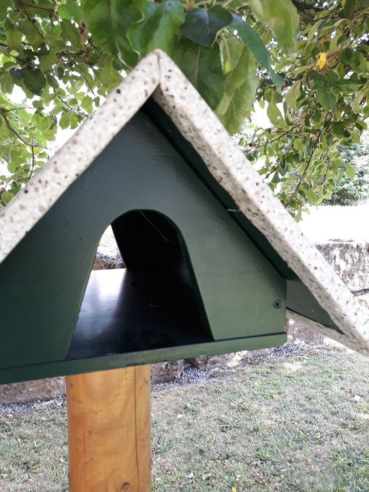 Vogelhaus Vogelhäuschen Futterhaus grün mit Stiel Ständer Holz in Leinach
