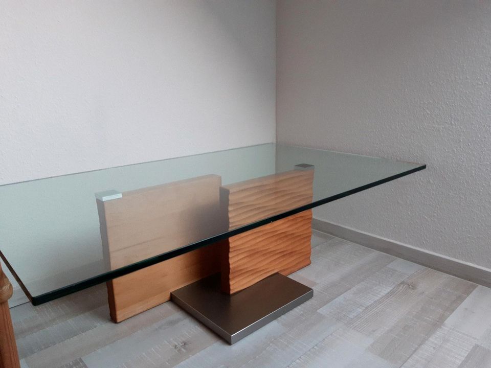 Couchtisch Glas 125x39x75, Elre massiv geölt Riffeloptik in Meinerzhagen