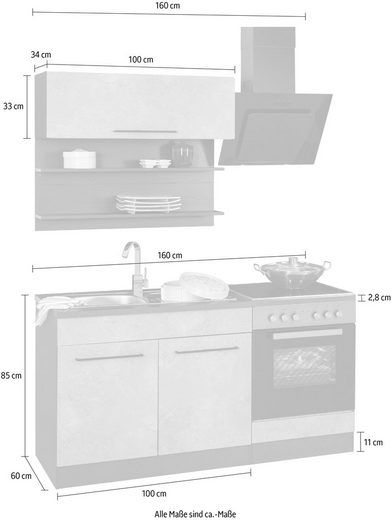 Küche Tulip 160cm,Küchenzeile mit E-Geräten,Wotaneiche Dekor,Neu in Rinteln