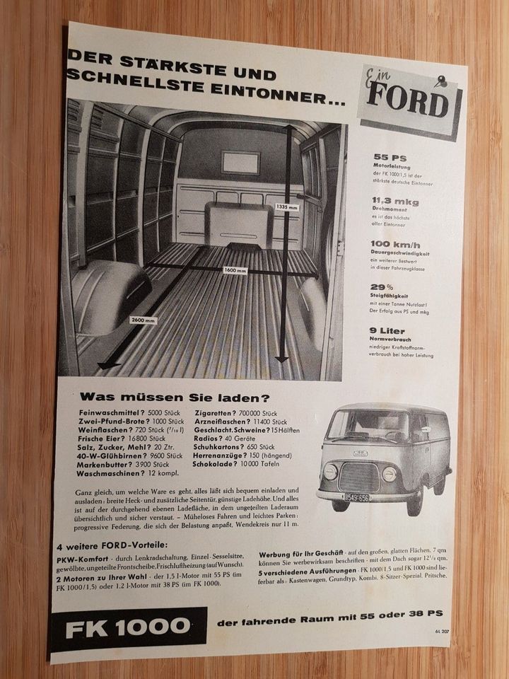 FORD FK1000 Eintonner 1-Tonner -3 ältere Anzeigen Werbung Reklame in Stuttgart