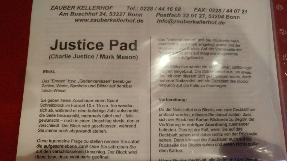 Justice Pad, Zaubertrick zum Gedankenlesen, Mental-Magie in Heilsbronn