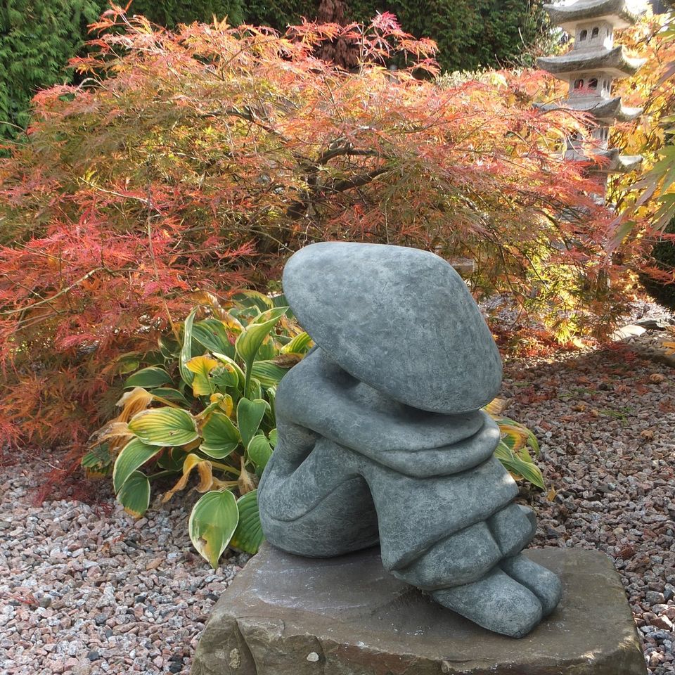 Steinfigur Japanischer Chinesischer Reis Bauer Buddha Gartenfigur in Korschenbroich