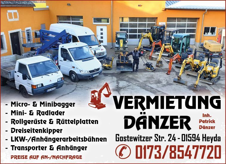 Minibagger Radlader Arbeitsbühne Ramme Stubbenfräse mieten in Hirschstein