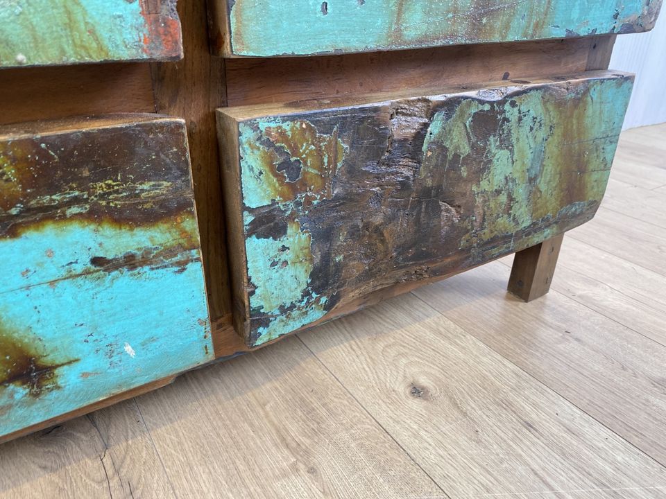 Boatwood by WMK # Meeresblaue Schubladenkommode aus altem Bootsholz, ein handgefertigtes Unikat aus massivem Teakholz # Schrank Kommode Wäschekommode Sideboard Wickelkommode Flurkommode Chest Teak in Berlin