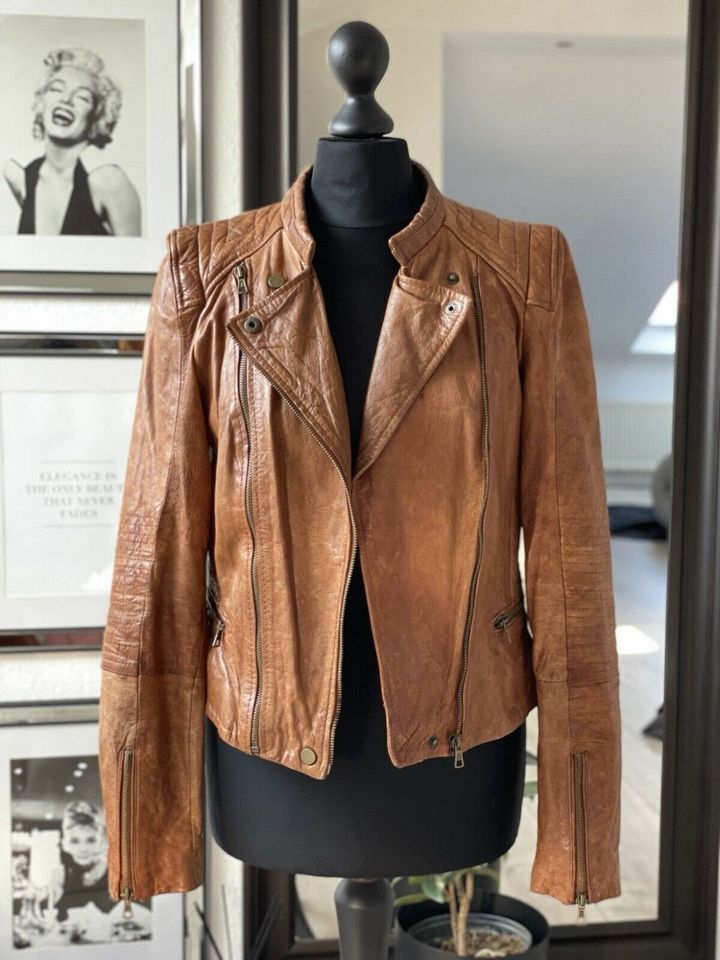 Zara Lederjacke Bikerjacke Echtleder XS S M 34 36 cognac braun in Selm