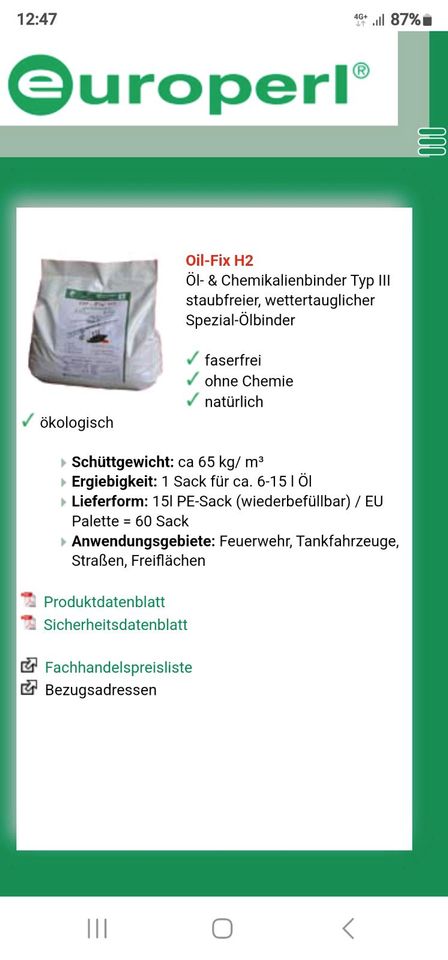 Öl und Chemie  Binder  6 Säcke a 10kilo in Siegen