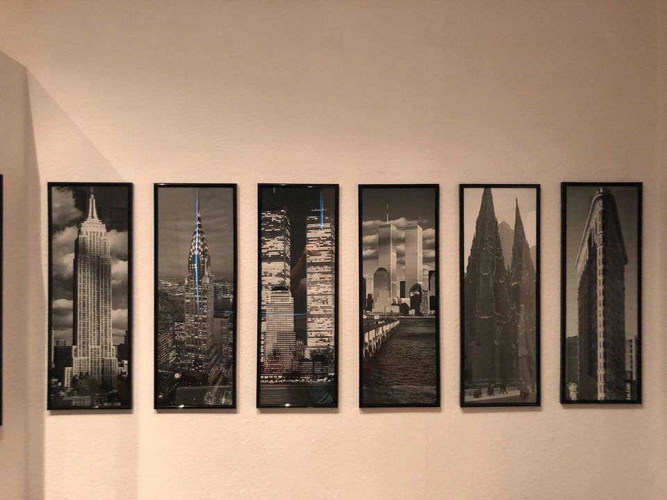 New York vertikal 13 Bilder mit Rahmen Glas schwarz weiß glanz in Mittelbach