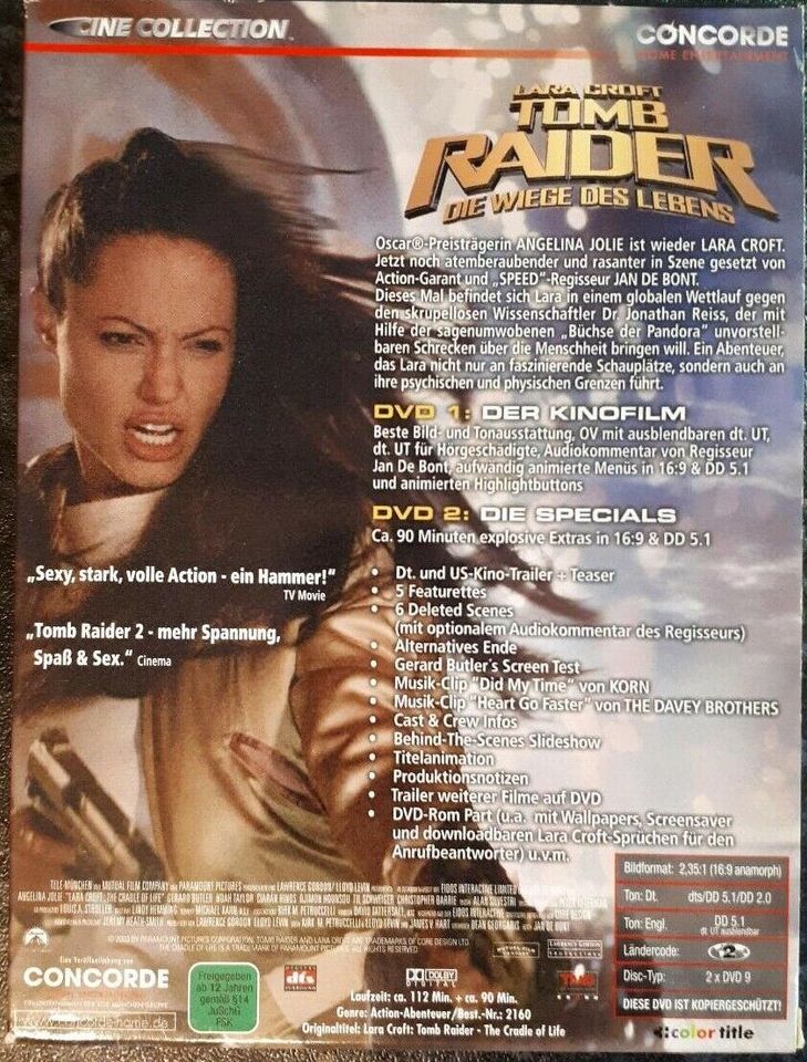 Lara Croft-TOMB RAIDER-Die Wiege des Lebens-Doppel-DVD in Schiffdorf