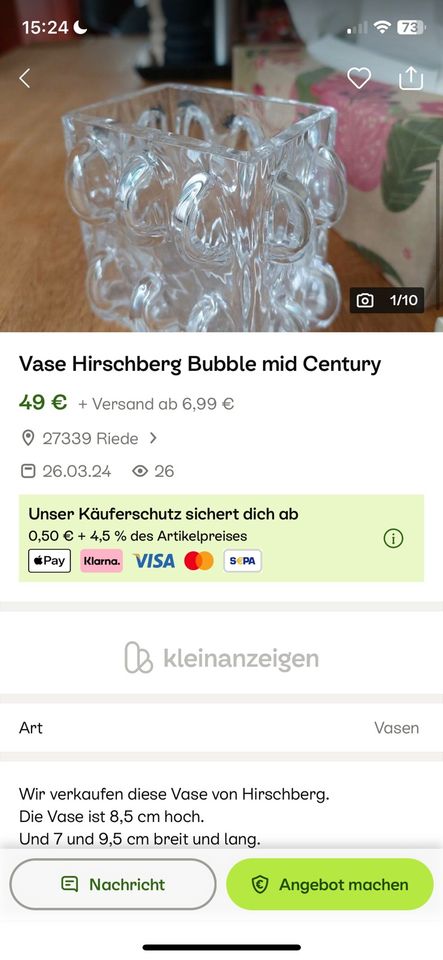 Vintage Bubble-Glas Blumen-Vase Hirschberg Midcentury Tisch-Deko in Berlin