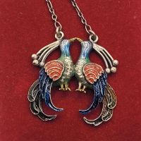 ❤Antikes Art Deco Collier aus 835er silber Pfaun Motiv Emaille Essen - Steele Vorschau